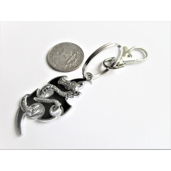 Stainless steel dragon pendant key chain - curved dragon key chain dragon charm - Picture 3 of 5